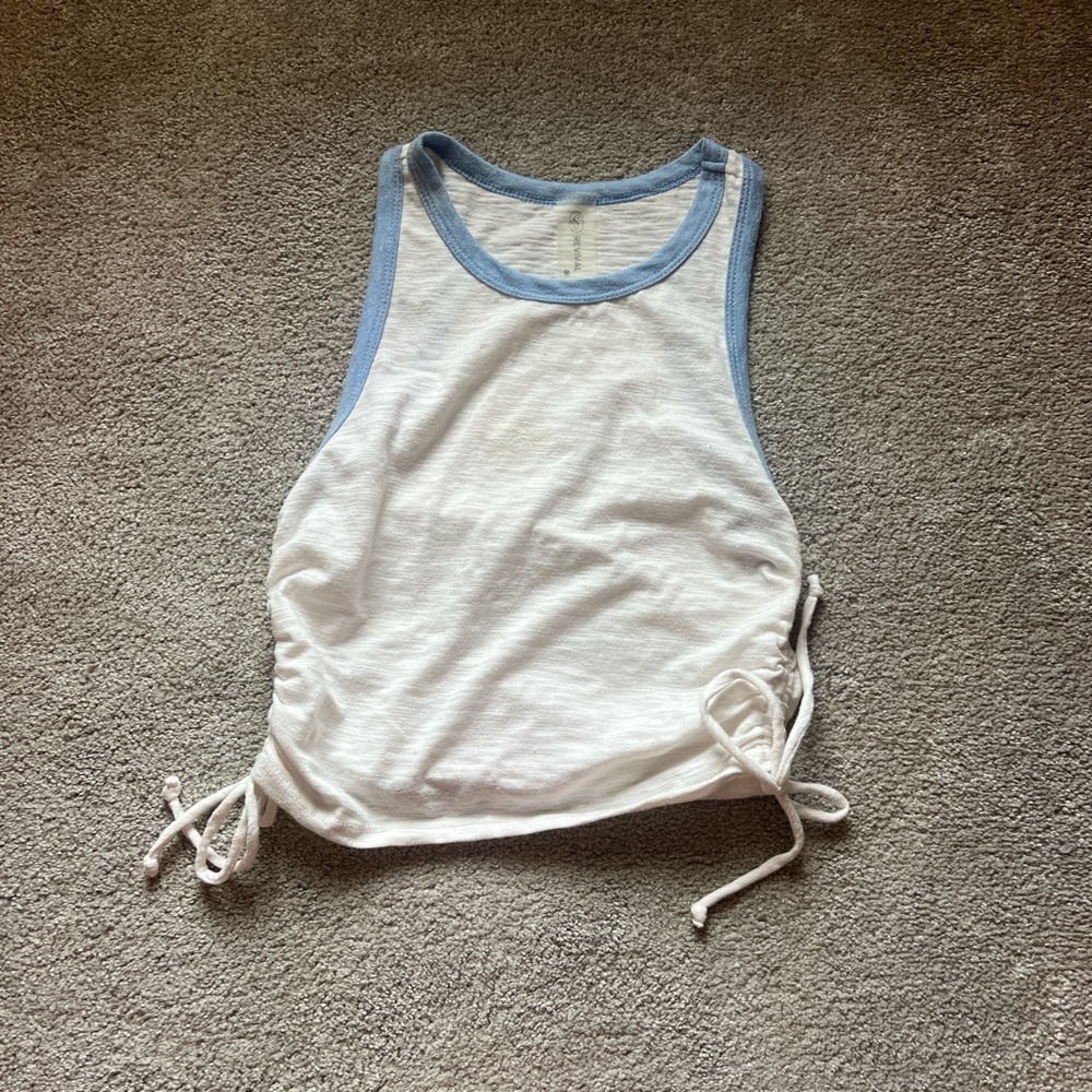 White and Blue Tank Top with Side Ties